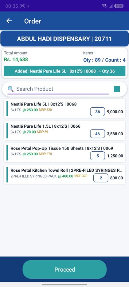 Sales Track Pro mobile app live order booking screen with real-time pricing